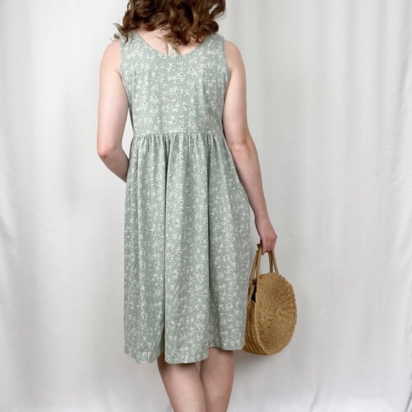 Vintage Rustic Cottagecore Floral Button Up Sleeveless Summer Midi Dress Pockets - Picture 3 of 6